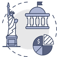 Illustration of the federal government distributing funds to New York City